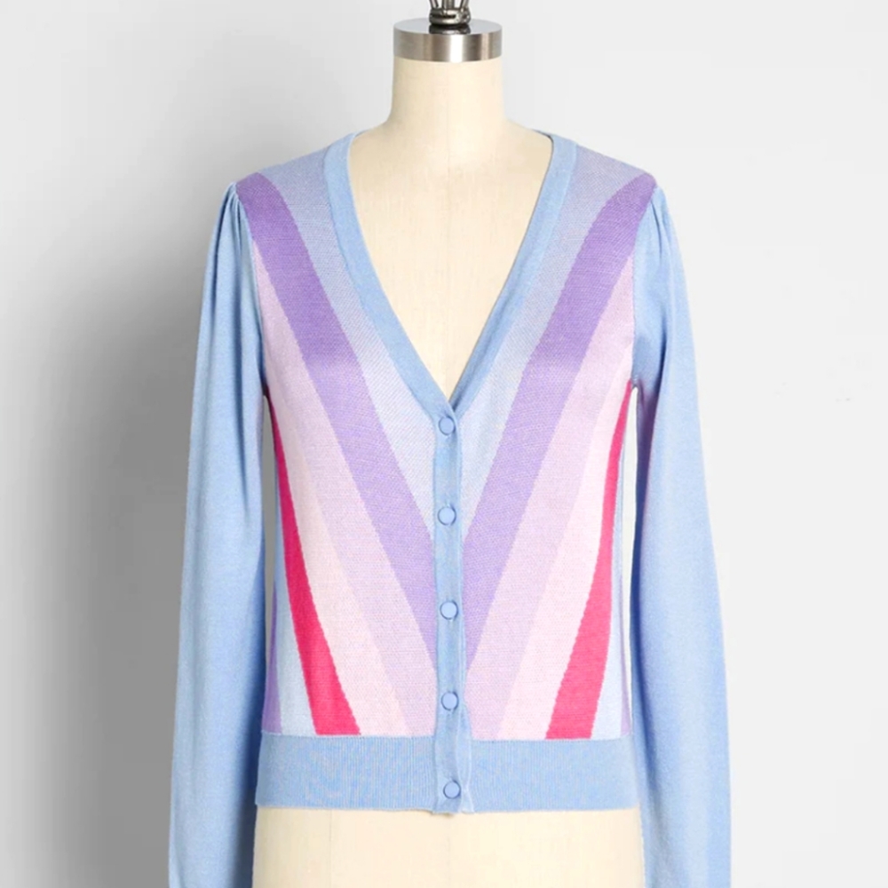 Modcloth Earning My Stripes Rainbow Cardigan Size 12 Medium NWT